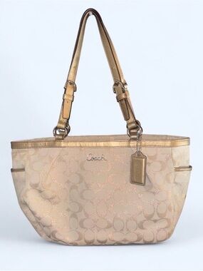Coach Beige Tote with Metallic Gold Trim